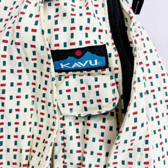 KAVU Original Rope Sling Bag Crossbody Pack Cotton Canvas Dash Print Ivory Teal main image 6